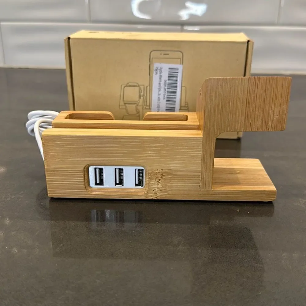 Bamboo Apple Charging Stand-NWOT